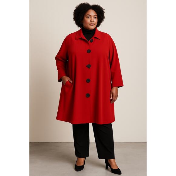 Caroline Rose Red Art-to-Wear large bold Button Front Tunic Jacket Coat 3X USA - Picture 1 of 7
